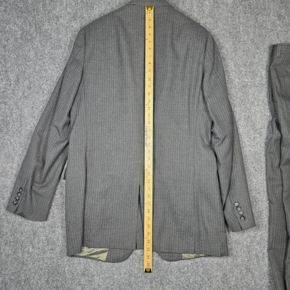Vtg Cricketeer 3 Piece Suit Mens 42L Grey Wool Pinstripe Union Made USA Mobster